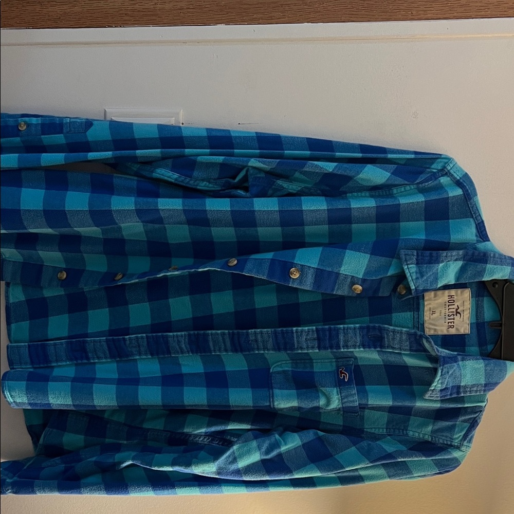 Hollister Teal and Blue Checkered Shirt